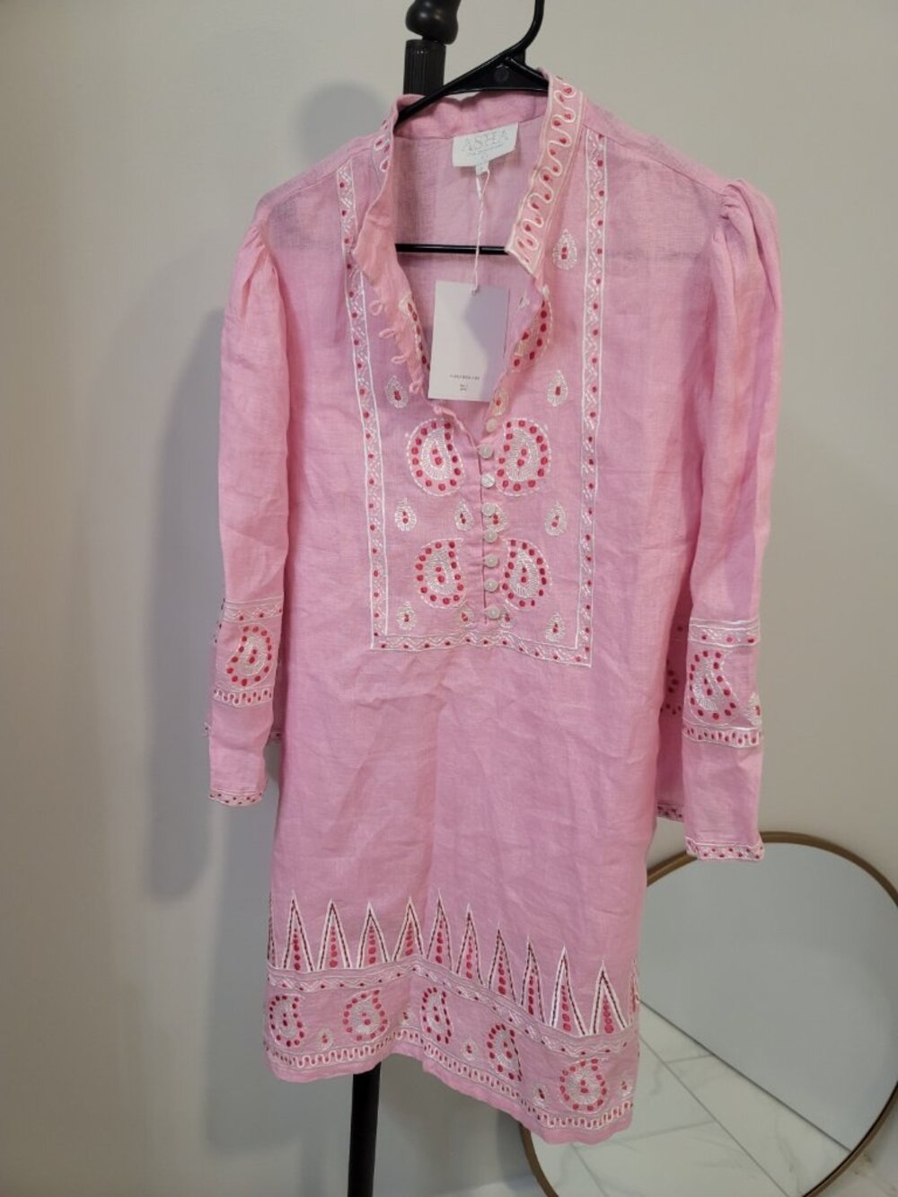 Asha by Ashley McCormick Women's Embroidered Dahlia India Minni Dress Sz L pink